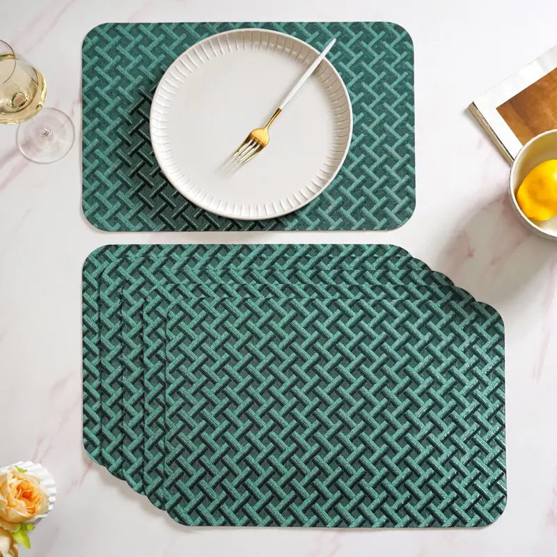 Set Of 6 Emerald Green Basket-Weave Tablemats 1
