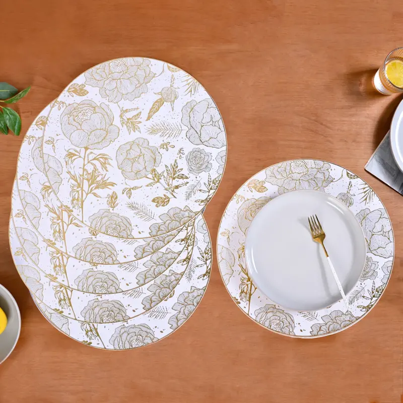 Set Of 6 Golden Bloom Embellished Table Mats For Elevated Entertaining 1