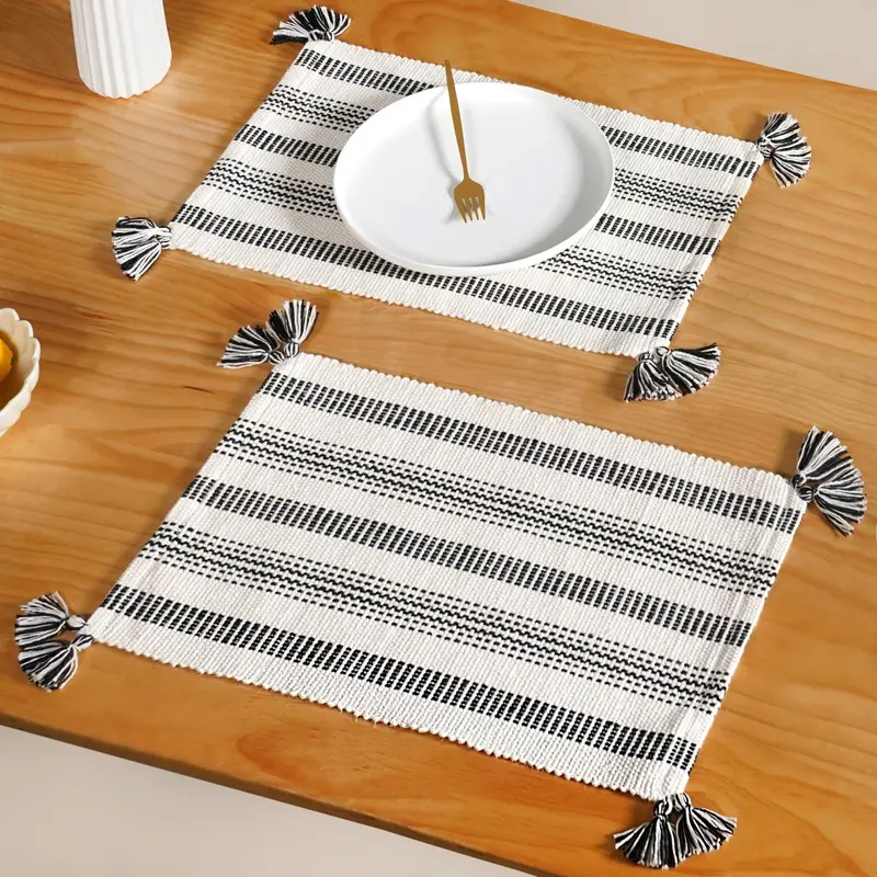 Set Of 6 Sleek Monochrome Placemats – Cotton Blend 1