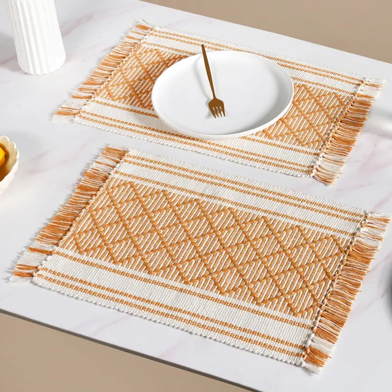 Set Of 6 Textured Fringed Placemats – Soft Cotton Blend 1