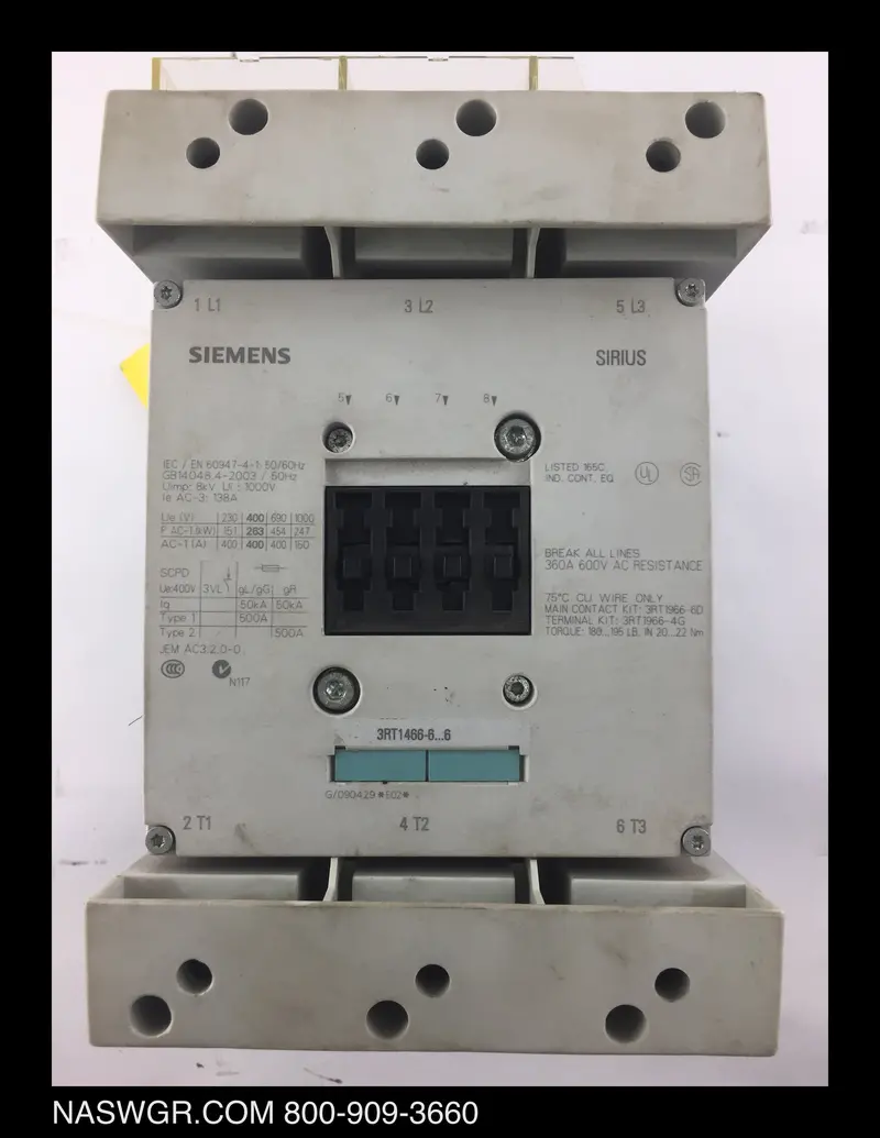 Siemens 3Rt1466-6Af36 Electromechanical Contactor 1