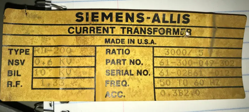 Siemens Allis Rl3200 Switchgear Ct 61-300-049-302 1