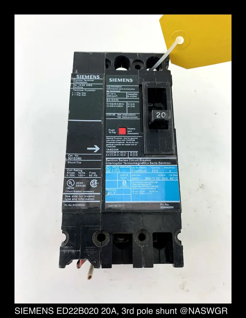 Siemens Ed22B020 20A Molded-Case Breaker With 120V Shunt Trip (S01Ed60) 1