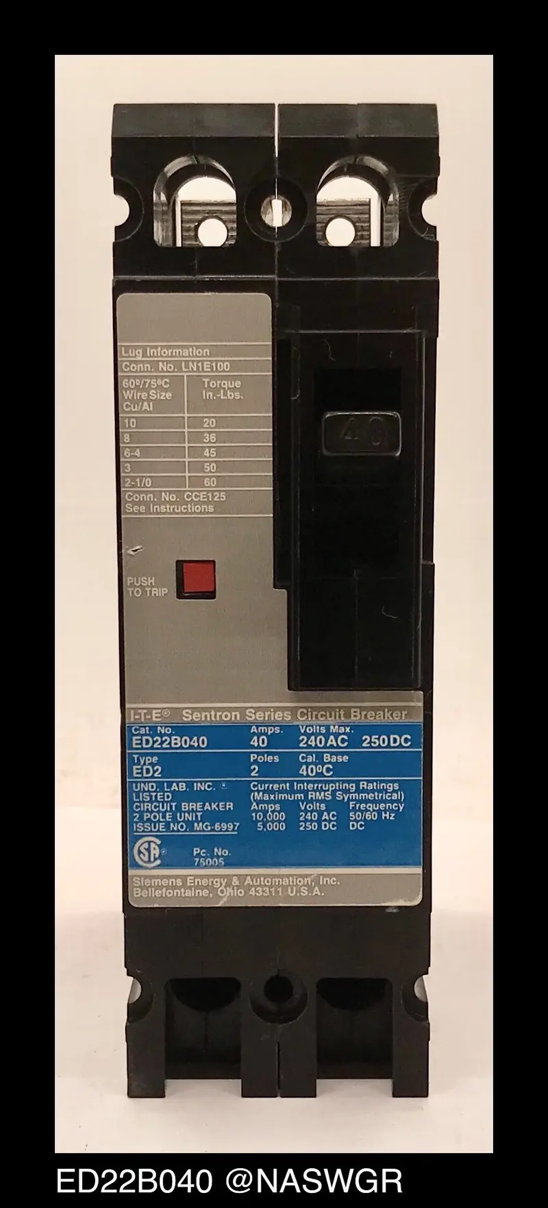 Siemens Ed22B040 40A Molded Case Circuit Breaker – Din-Rail Mountable 1