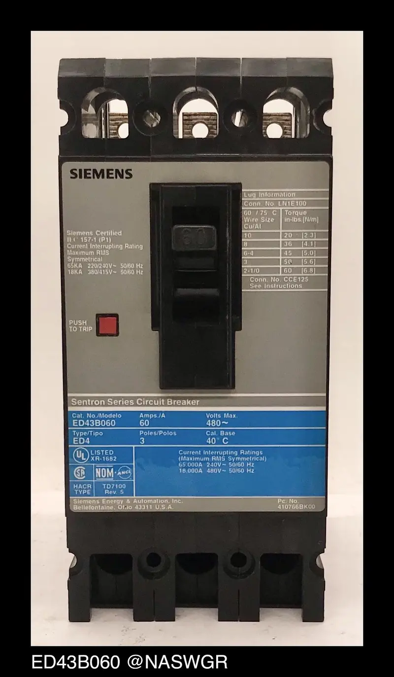 Siemens Ed43B060 60-Amp Industrial Molded Case Circuit Breaker 1