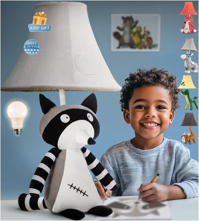 Sitting Raccoon Bedside Lamp For Children — Cute Animated Night Light For Boys’ Rooms 1