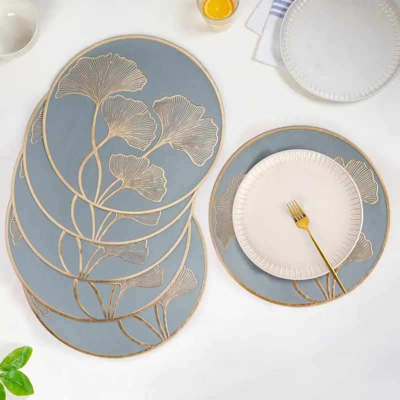 Slate Grey Ginkgo Placemats – Modern Set Of 6 1