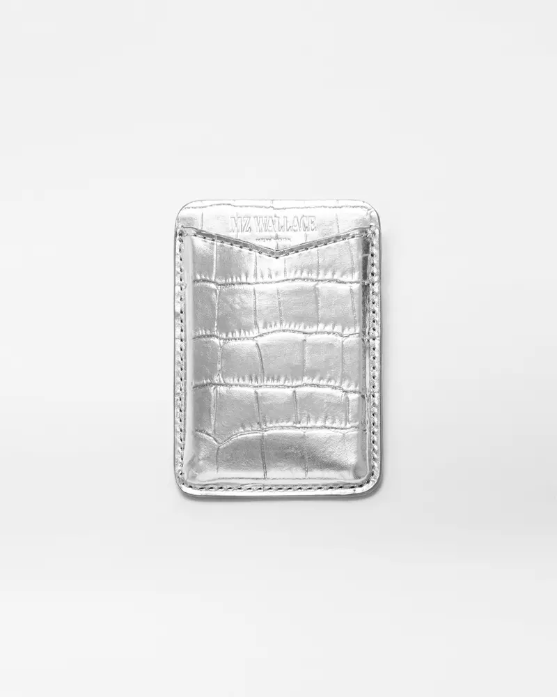 Slim Phone & Card Holder – Silver Croc-Effect Design 1