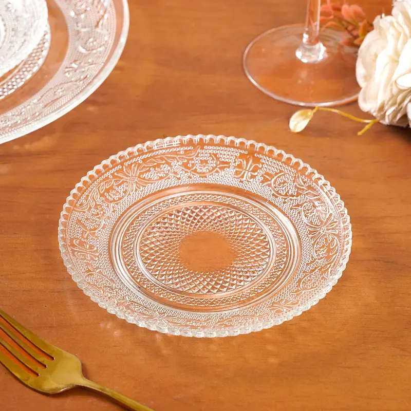 Small Embossed Glass Dessert Plates – Set Of 6, 15Cm Diameter 1