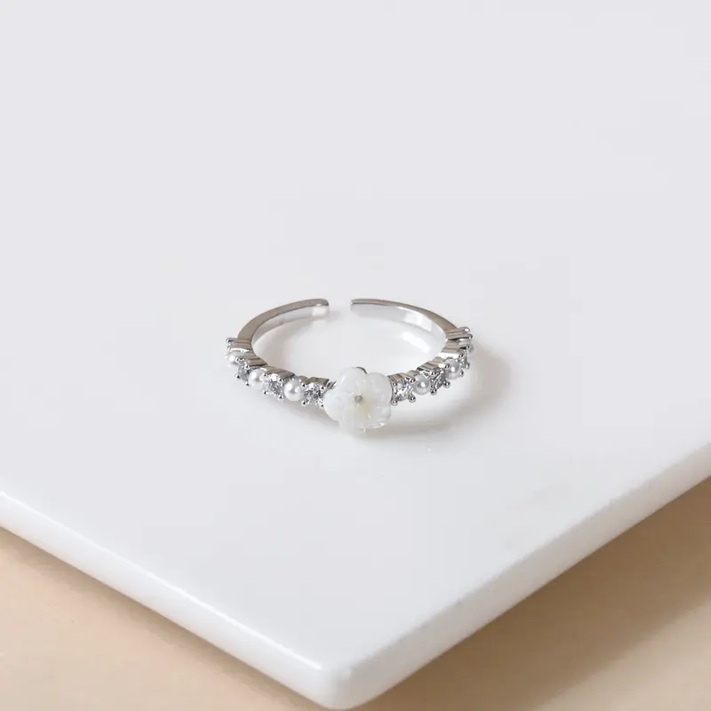 Snowflake Floral Adjustable Silver Ring 1
