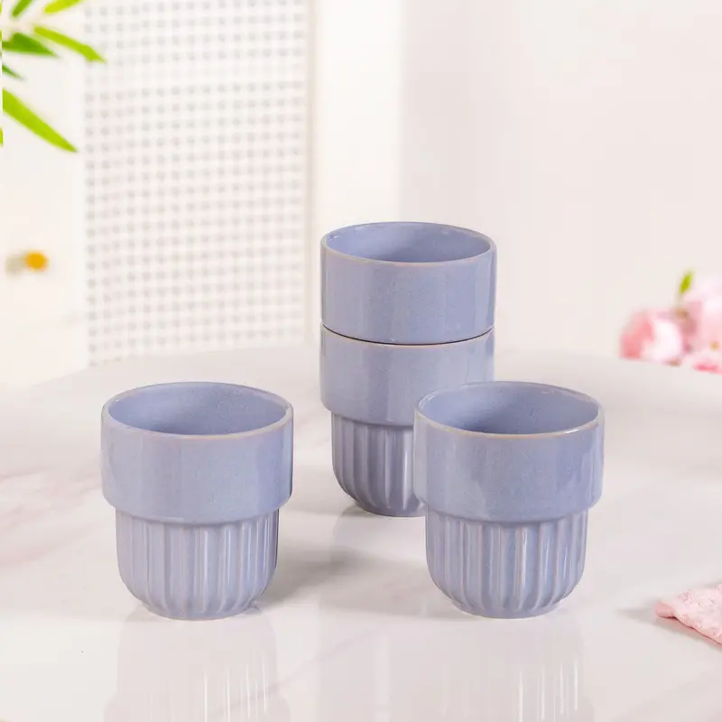 Snugsy Lilac Stackable Ceramic Cups (4-Pack, 280Ml Each) 1