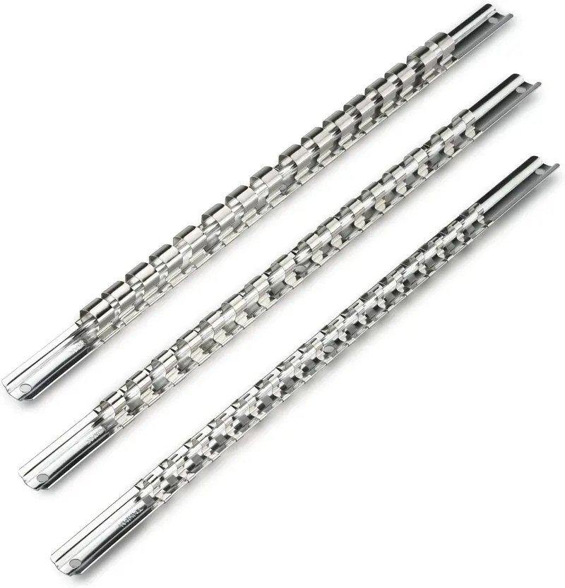 Socket Holder Rail Organizer: Nickel-Plated Steel Rails With 48 Secure Clips (3-Piece Set) 1