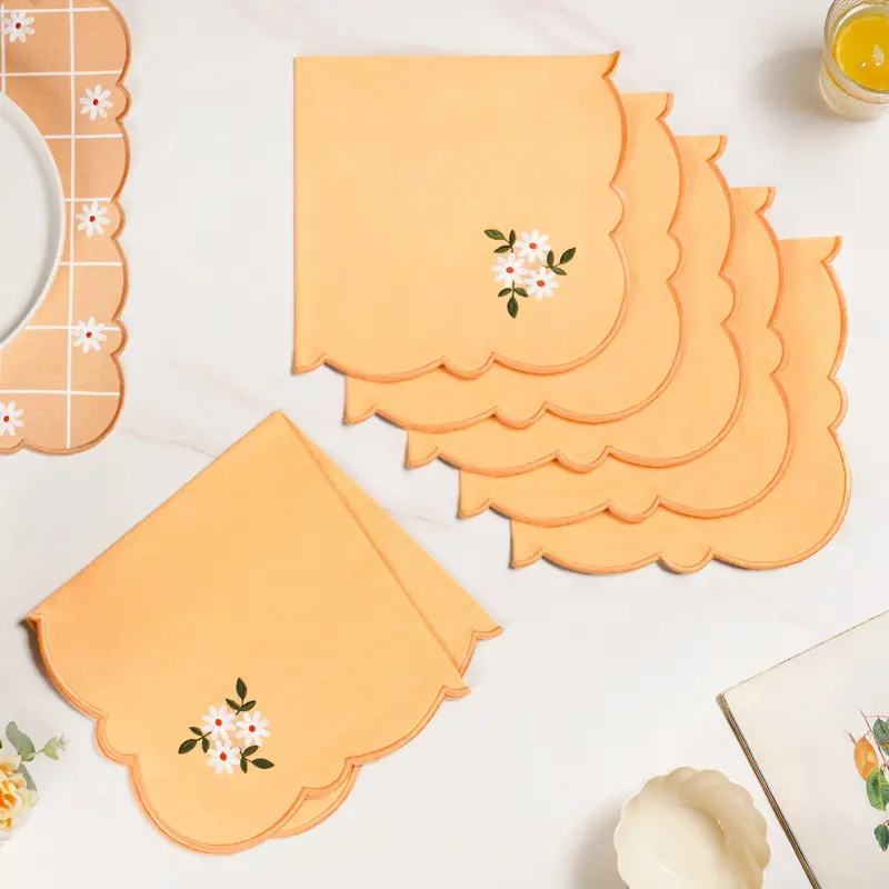 Soft Blossom Embroidered Cotton Napkins – Set Of 6 1