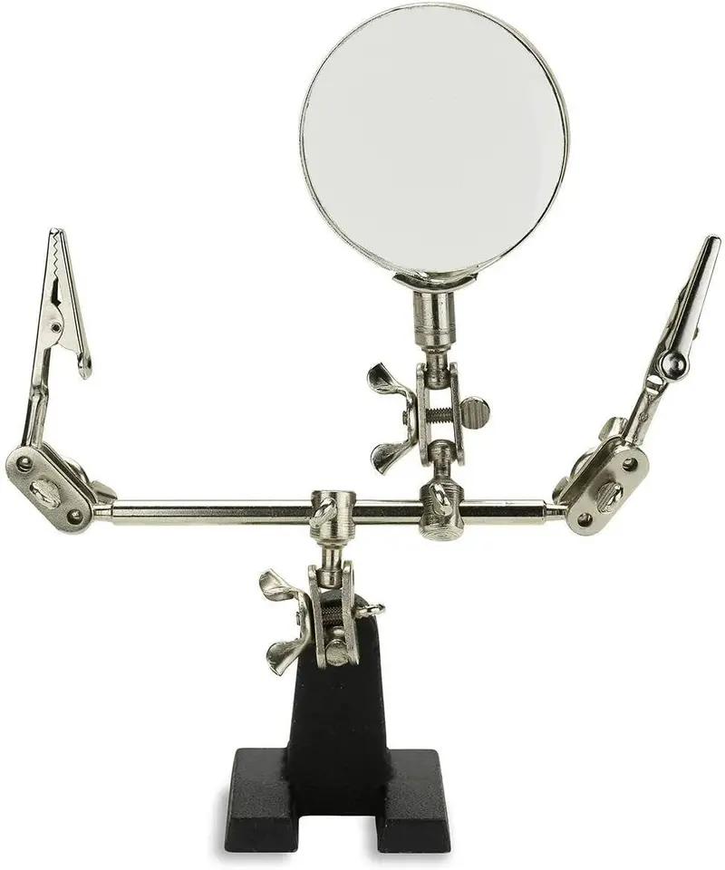 Soldering Helping Hand Station — Cast-Iron Base, Dual Alligator Clips & 3X Magnifier 1