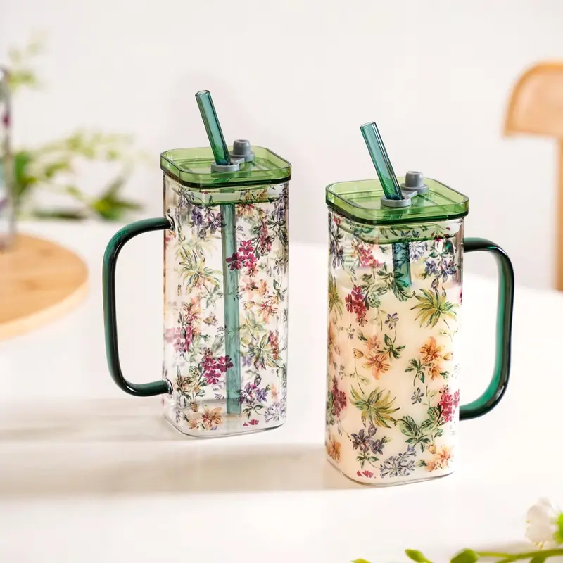 Springtime Leakproof Borosilicate Sipper Cup Set (2 Pcs, 365Ml W/ Straw) 1