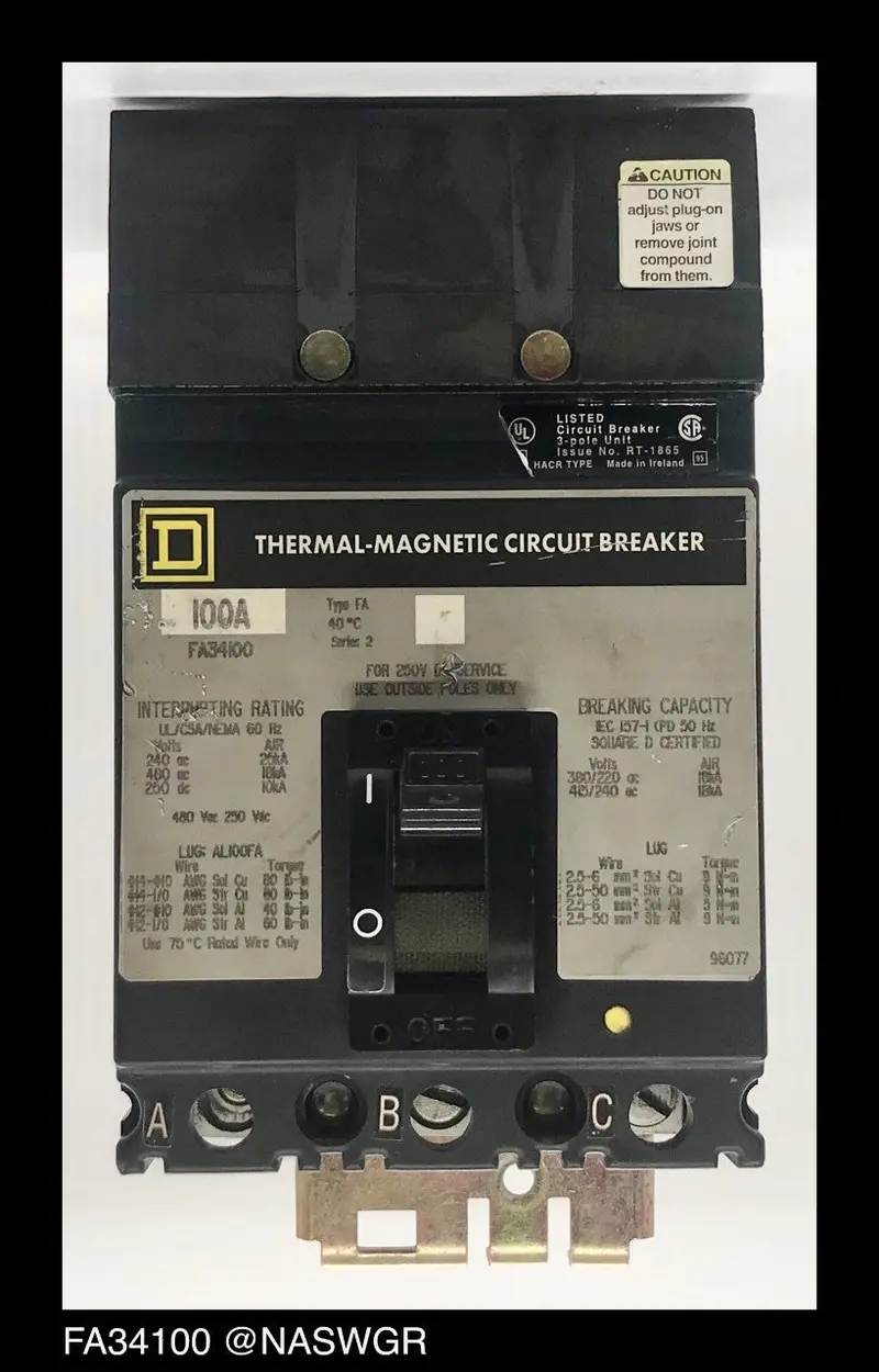 Square D Fa34100 Molded Case Circuit Breaker – 100 A, 3-Pole, Adjustable Trip Settings 1