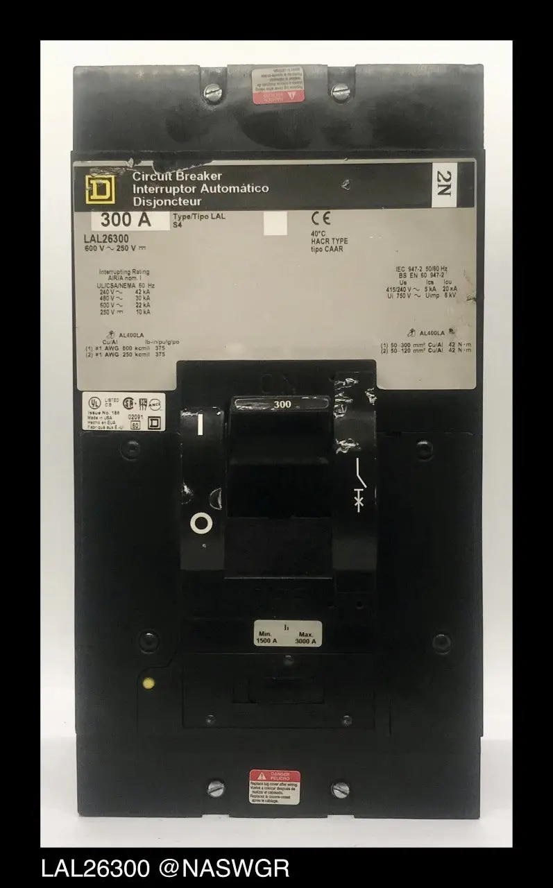 Square D Lal26300 Molded Case Circuit Breaker – 300 A, 3-Pole, Heavy-Duty Frame 1