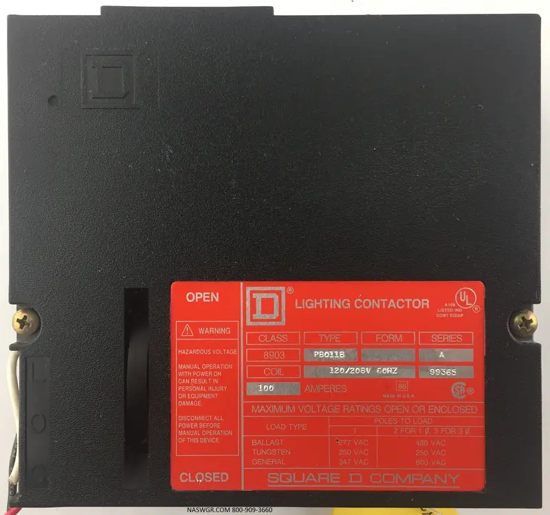 Square D Pb0116 Lighting Control Contactor – 120V, 20A Auxiliary Rating 1