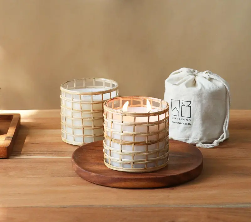 Square Weave Snow Glass Candle 1