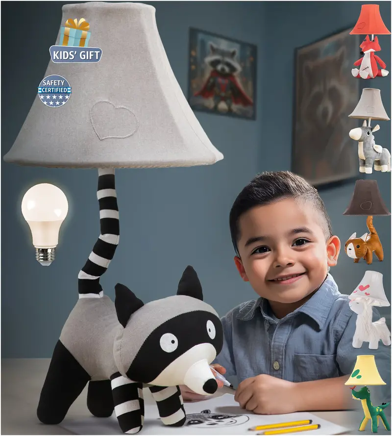 Standing Raccoon Night Light For Kids’ Room — Adorable Wooden-Style Lamp For Boys’ Bedrooms 1