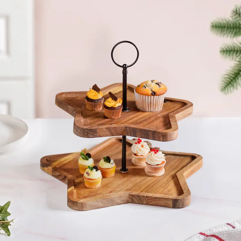 Star-Designed Two-Tier Wooden Cake Stand 1