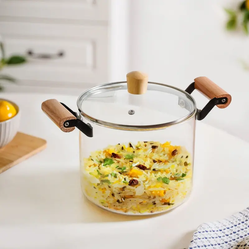 Stovetop Borosilicate Pot With Natural Wooden Handle – 4.5L 1