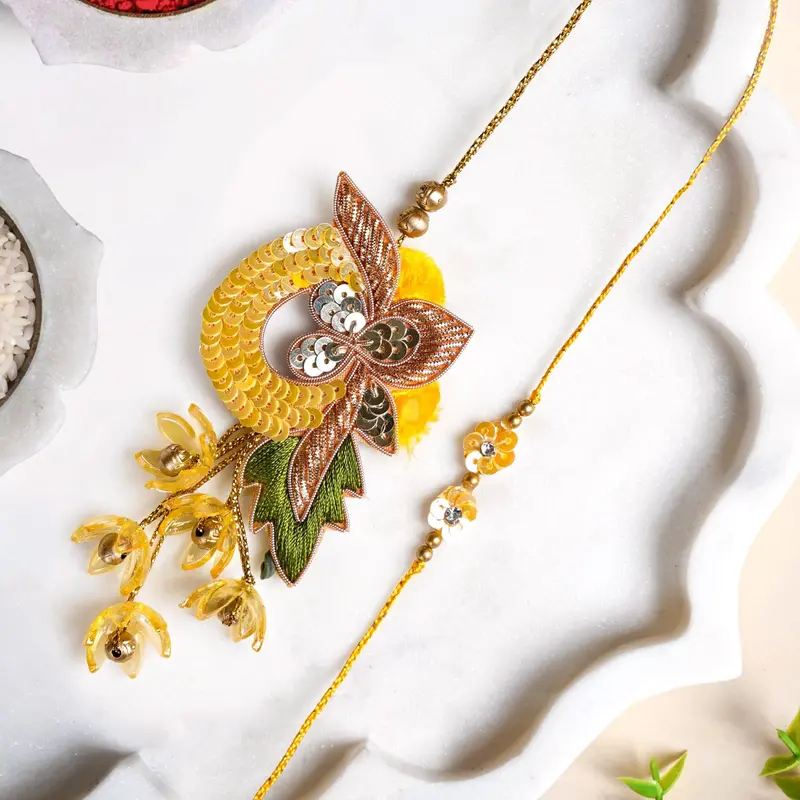 Sunlit Amber Petal Rakhi With Matching Lumba 1