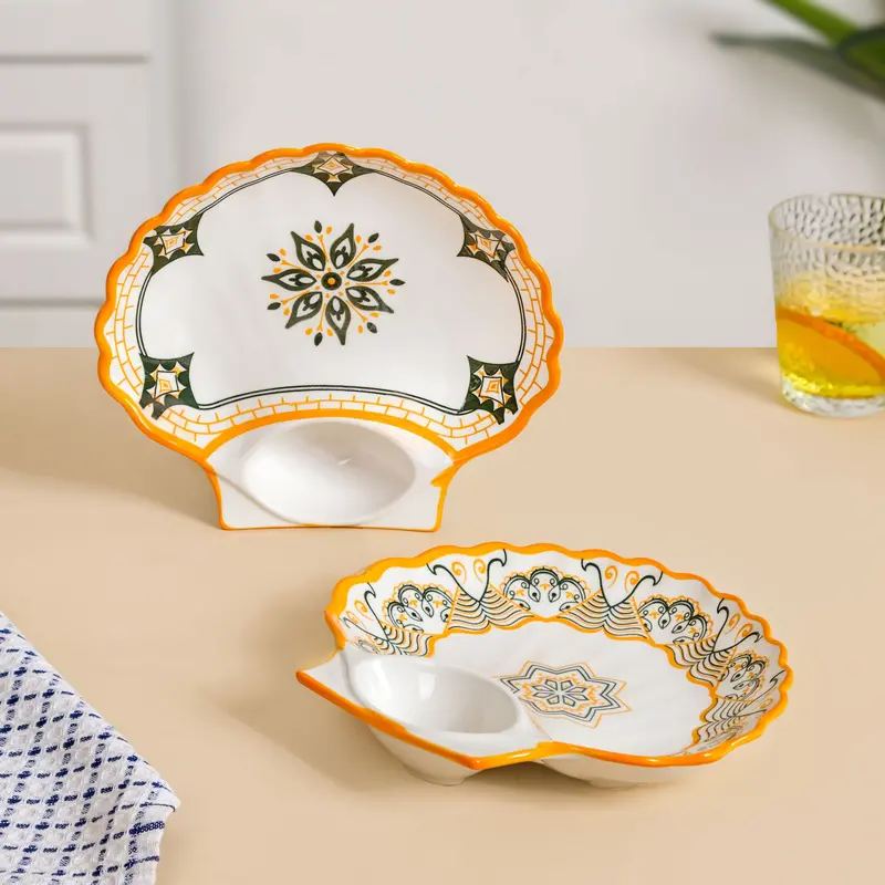 Sunny Bloom Divided Ceramic Serving Plate – Set Of 2 1