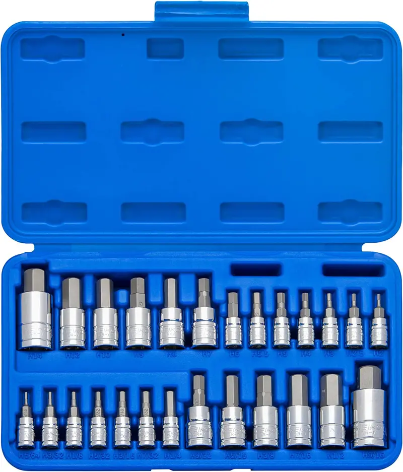 Tamper-Proof Hex Bit Socket Set: Full Sae (5/64"–9/16") And Metric (2–14 Mm) Coverage (26-Piece) 1