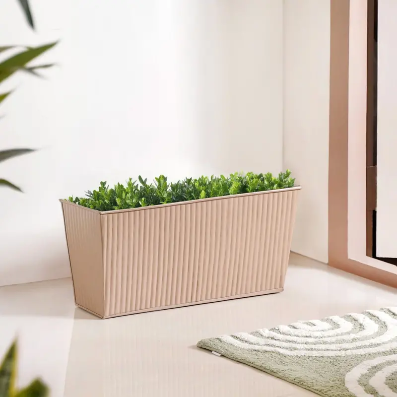 Taupe Fluted Balcony Planter Box – Sleek Outdoor Container With Textured Finish 1