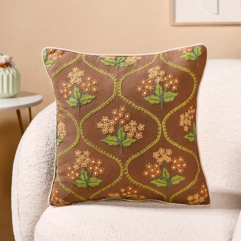 Taupe Soft Floral Embroidered Cushion Cover – 40X40Cm 1