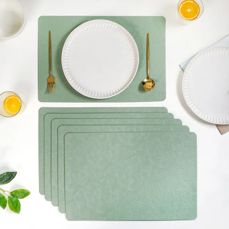 Tea Green Embossed Placemats – Premium 6-Piece Dining Mat Collection 1