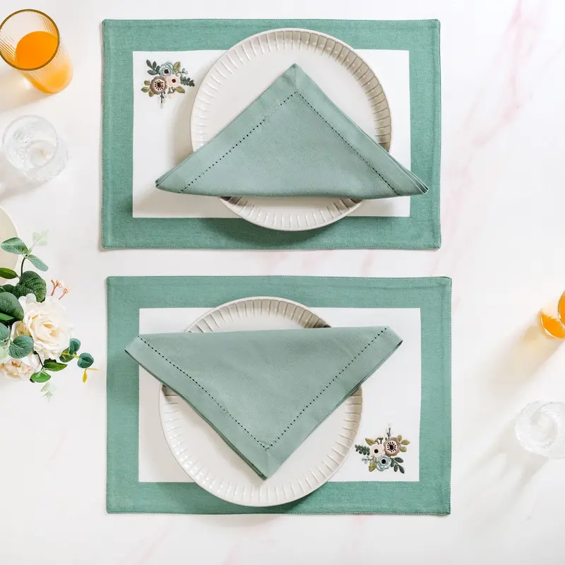 Teal Cotton Table Mat And Napkin Set (12-Piece) 1
