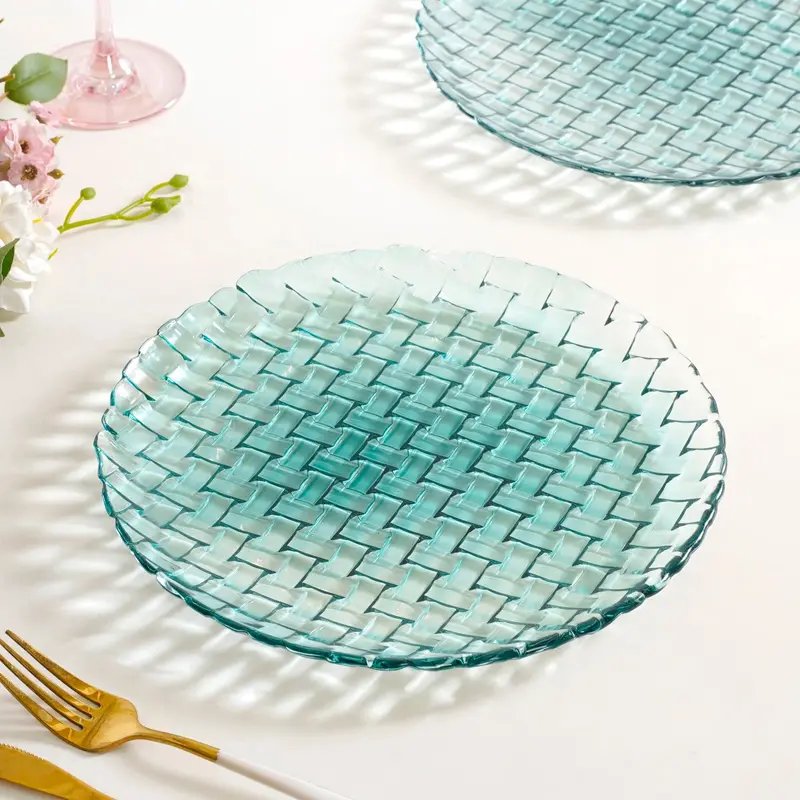Teal Weave-Textured Glass Dinner Plates – Set Of 6, 25Cm Diameter 1