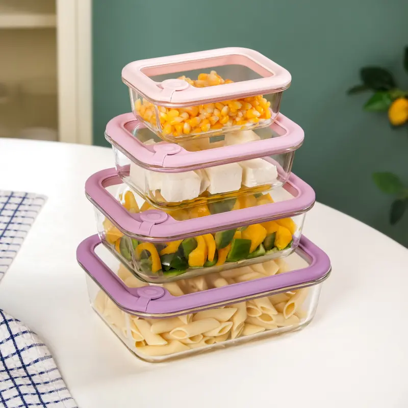 Tempered Glass Air-Vent Lid Storage Containers – Pink Ombre, 4-Piece (370/640/1040/1520 Ml) 1