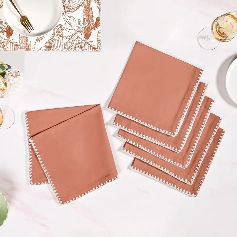 Terracotta Napkin Set With Decorative Embroidery – Pack Of 6 1