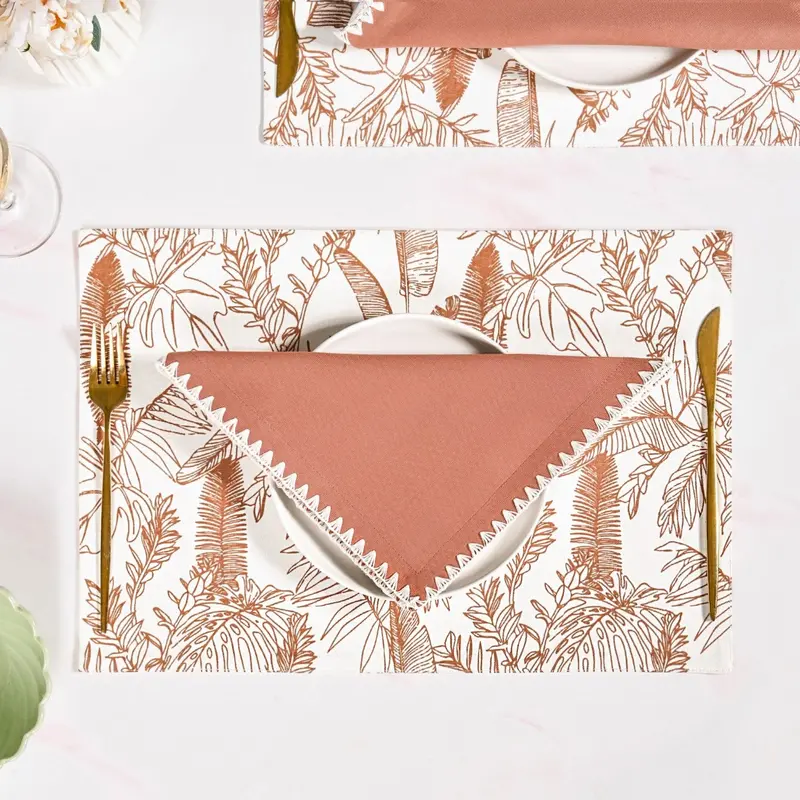 Terracotta Napkin Set With Embroidered Borders – Pack Of 4 1