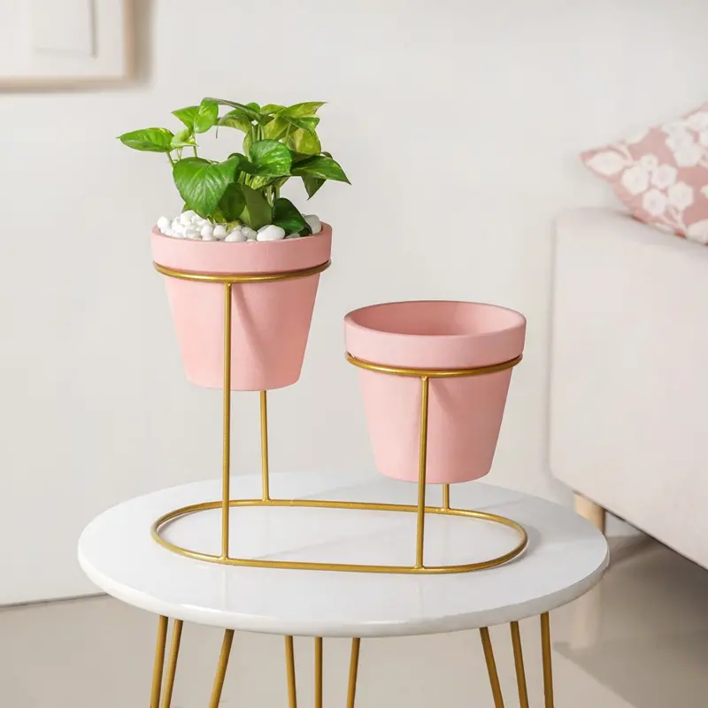 Terraduo Pink Two-Tier Planter Stand With Matching Planters 1
