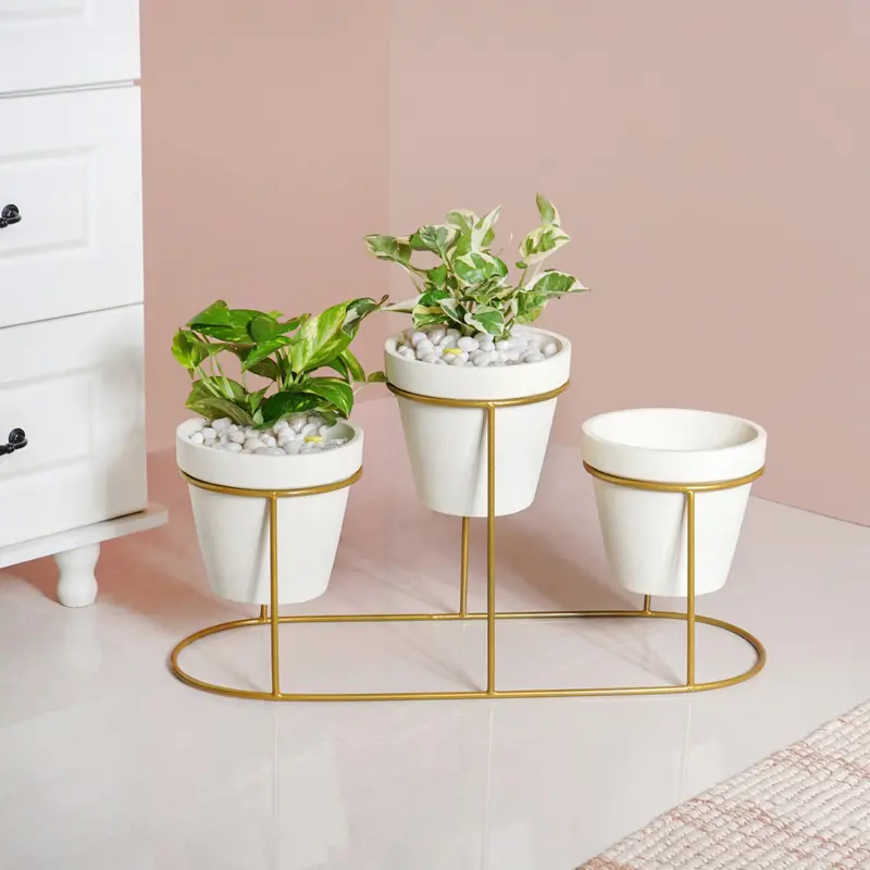 Terratier Off-White Three-Tier Planter Stand With White Pots 1
