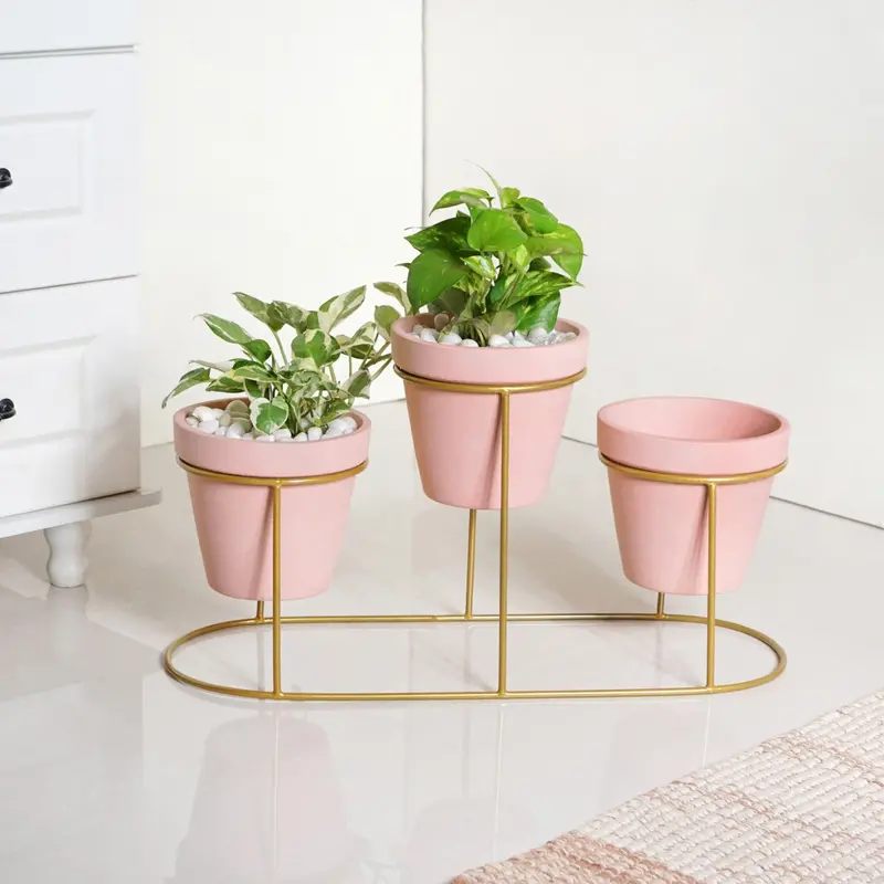 Terratier Pink Three-In-One Planter Stand Set 1