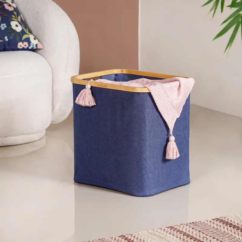 Textured Blue Cloth Basket For Living Room Or Nursery 1