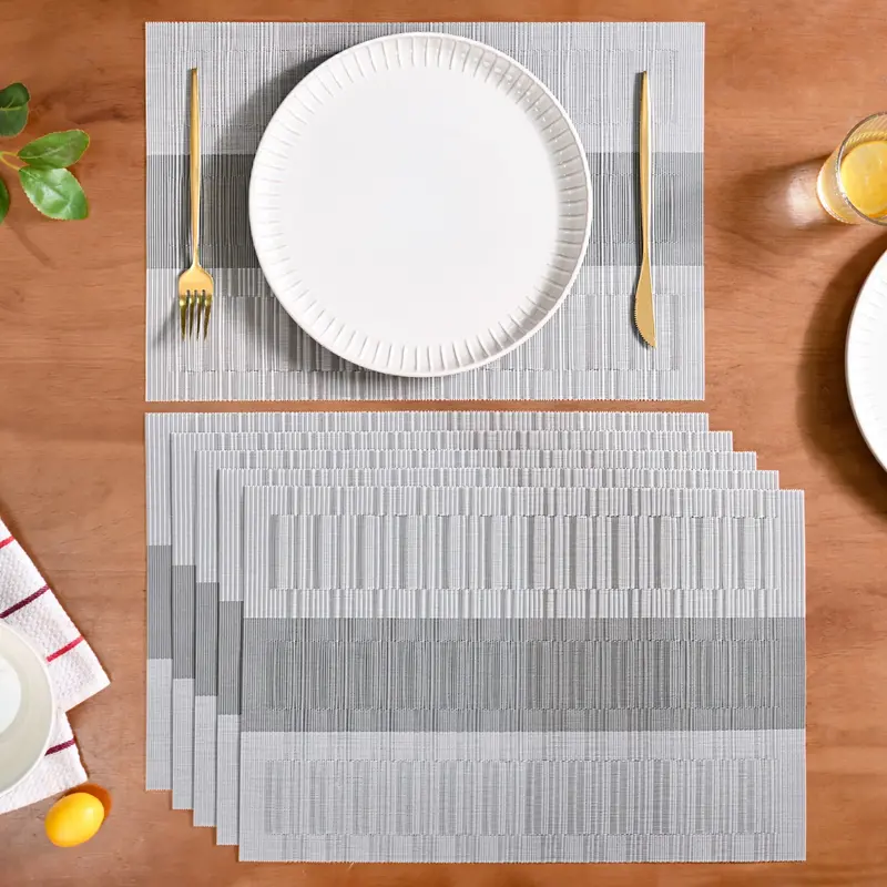 Textured Grey Placemats – Dimensional Set Of 6 Table Protectors 1