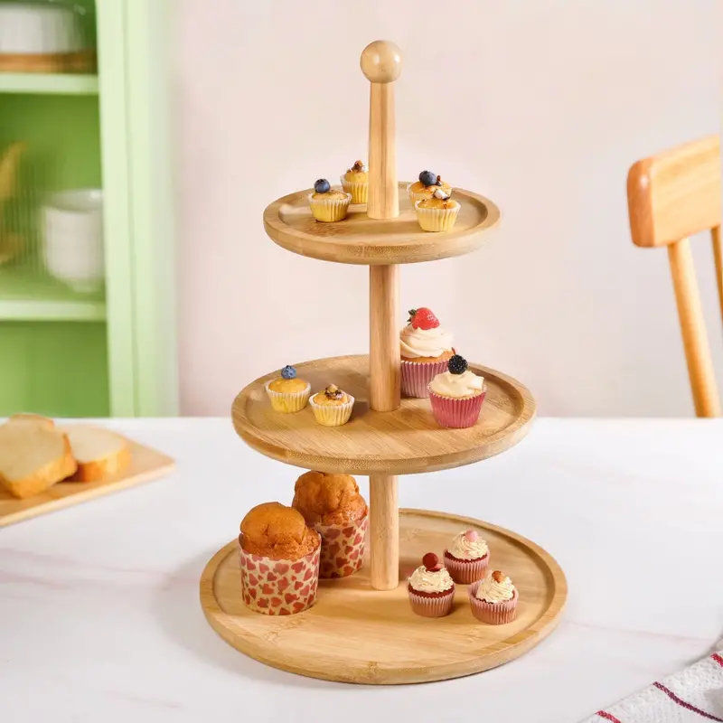 Three-Tier Bamboo Cupcake Stand For Dessert Displays 1