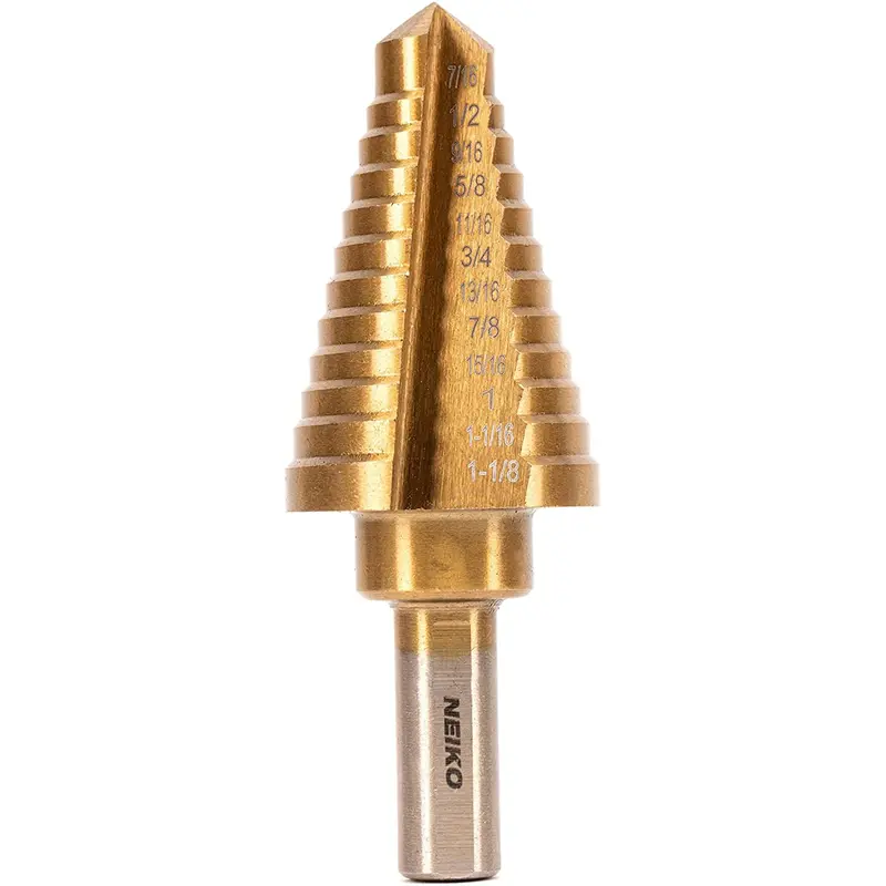 Titanium-Coated Step Drill Bit Set — 12 Sizes, 7/16"–1-1/8", Hss Alloy Steel 1