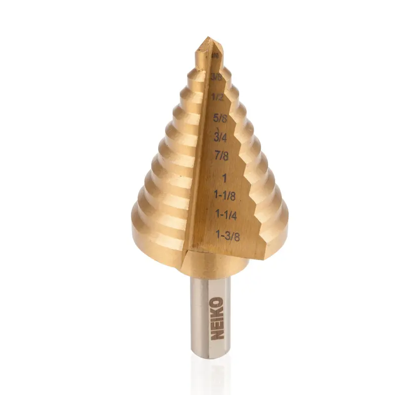 Titanium-Nitride Coated Step Drill Bit – 10-Size Range (1/4"–1-3/8"), Hss Core 1