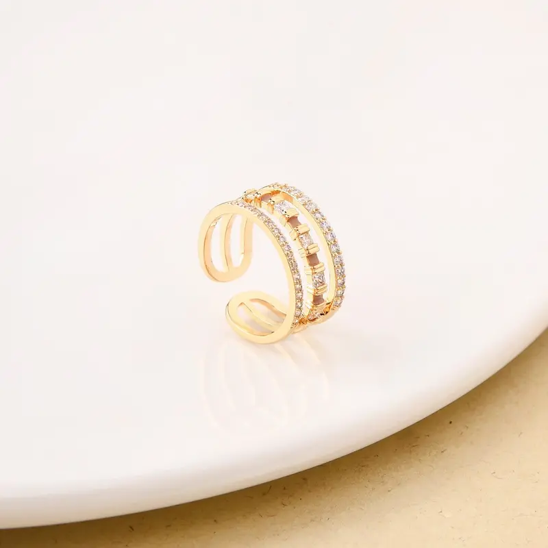 Triple-Layer Gold Ring With Natural Stone Accents 1