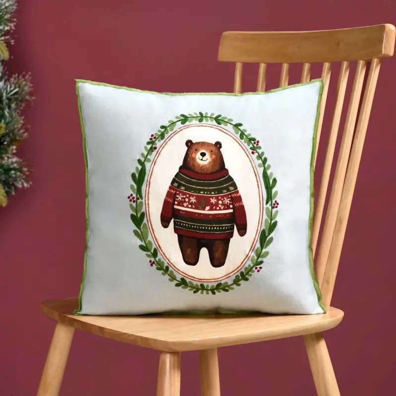Tufted Bear Embroidery Cotton Cushion Cover – 40X40 Cm 1