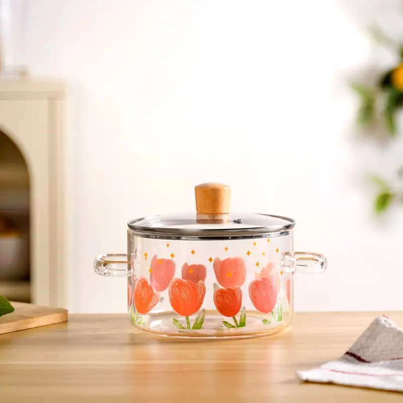 Tulip-Profile Borosilicate Cooking Pot With Lid – 1.8L 1