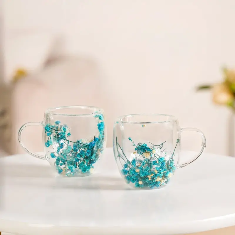 Turquoise Floral Double-Walled Ceramic Mug Set – 2-Pack (250Ml) 1