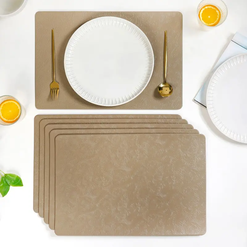 Tuscany Brown Textured Placemats – 6-Piece Embossed Dining Set 1